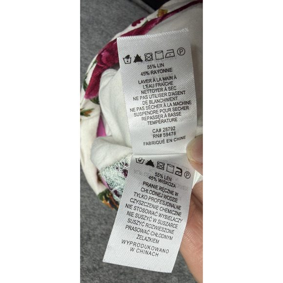 Joie Pants Womens 4 Pink White Floral Linen Blend Wide Leg Paperbag Waist Crop - Picture 10 of 14